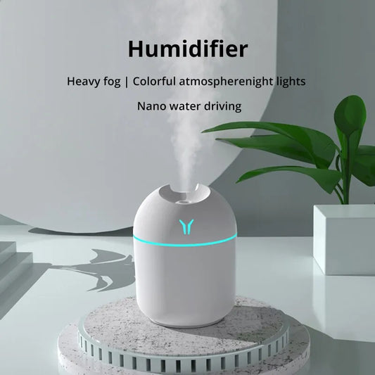 250ML Mini White Ultrasonic Air Humidifier Romantic Light USB Essential Oil Diffuser Car Purifier Aroma Anion Mist Maker